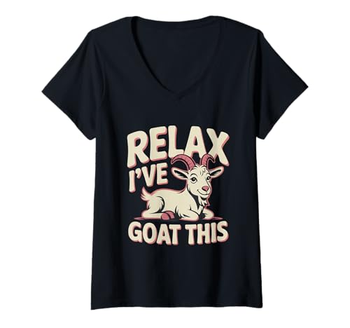 Damen Vintage und Retro Ziege Geschenk Lustig Relax I've Goat This Meme T-Shirt mit V-Ausschnitt Damen Vintage und Retro Ziege Geschenk Lustig Relax I've Goat This Meme T-Shirt mit V-Ausschnitt von Goats Gifts Relax I've Goat This Goats T Shirt