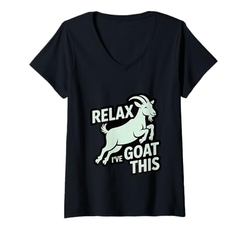 Damen Vintage und Retro Ziege Geschenk Lustig Relax I've Goat This Meme T-Shirt mit V-Ausschnitt Damen Vintage und Retro Ziege Geschenk Lustig Relax I've Goat This Meme T-Shirt mit V-Ausschnitt von Goats Gifts Relax I've Goat This Goats T Shirt
