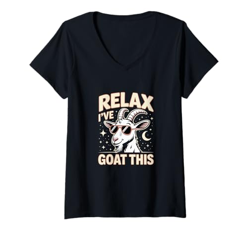 Damen Vintage und Retro Ziege Geschenk Lustig Relax I've Goat This Meme T-Shirt mit V-Ausschnitt Damen Vintage und Retro Ziege Geschenk Lustig Relax I've Goat This Meme T-Shirt mit V-Ausschnitt von Goats Gifts Relax I've Goat This Goats T Shirt