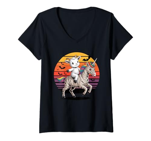 Damen Halloween Mumie Einhorn Ziege Ziegen T-Shirt mit V-Ausschnitt Damen Halloween Mumie Einhorn Ziege Ziegen T-Shirt mit V-Ausschnitt von Goats Lover Gifts