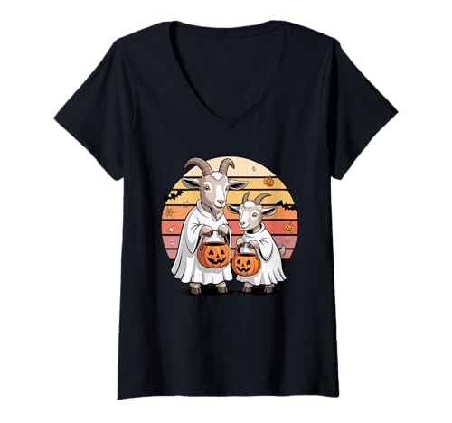 Damen Halloween Ziege Geist Ziegen T-Shirt mit V-Ausschnitt Damen Halloween Ziege Geist Ziegen T-Shirt mit V-Ausschnitt von Goats Lover Gifts