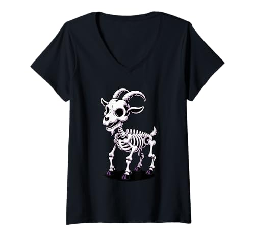 Damen Halloween Ziege Skelett Gruselige Ziegen T-Shirt mit V-Ausschnitt Damen Halloween Ziege Skelett Gruselige Ziegen T-Shirt mit V-Ausschnitt von Goats Lover Gifts