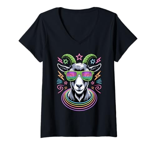 Damen Party Ziege Sonnenbrille Ziegen T-Shirt mit V-Ausschnitt Damen Party Ziege Sonnenbrille Ziegen T-Shirt mit V-Ausschnitt von Goats Lover Gifts