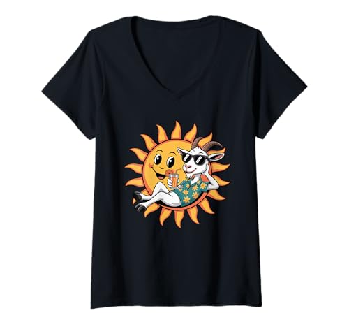 Damen Ziege Sonnenbrille Ziegen T-Shirt mit V-Ausschnitt Damen Ziege Sonnenbrille Ziegen T-Shirt mit V-Ausschnitt von Goats Lover Gifts