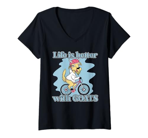 Damen Das Leben ist Besser mit Ziegenfahrrad T-Shirt mit V-Ausschnitt Damen Das Leben ist Besser mit Ziegenfahrrad T-Shirt mit V-Ausschnitt von Goats gift idea goat breeder