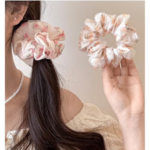 Haargummis für dickes Haar, für Damen und Mädchen, große, flauschige Haargummis zum Schlafen, großer Haargummi, Pferdeschwanz-Halter für dickes, dünnes lockiges Haar (Rosa + Gelb) von Gobabo