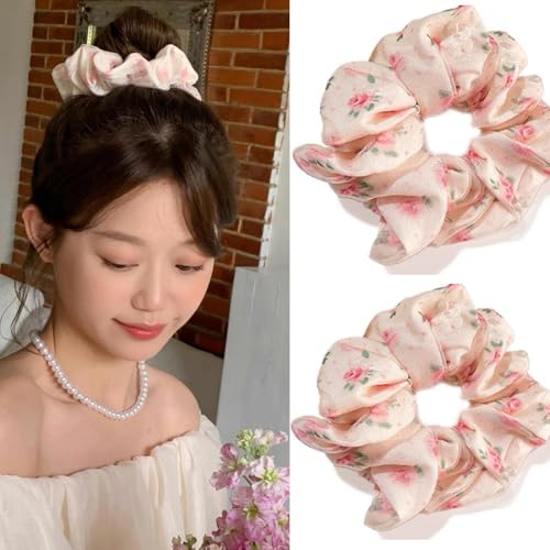 Haargummis für dickes Haar, für Damen und Mädchen, große, flauschige Haargummis zum Schlafen, großer Haargummi, Pferdeschwanz-Halter für dickes, dünnes lockiges Haar (Rosa + Rosa) von Gobabo