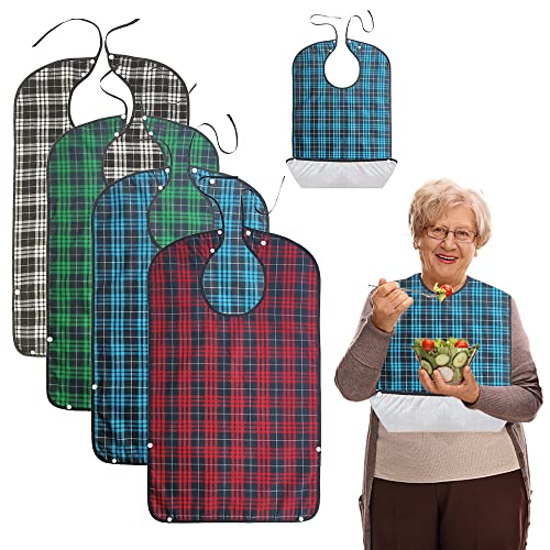 Gobesty 4 Stück Lätzchen Für Erwachsene, Wasserdichte Schlabberlatz Essensschutz, wasserdicht erwachsenen lätzchen mit druckknöpfen, Latz Für Männer, Frauen, Ältere Menschen Und Behinderte von Gobesty