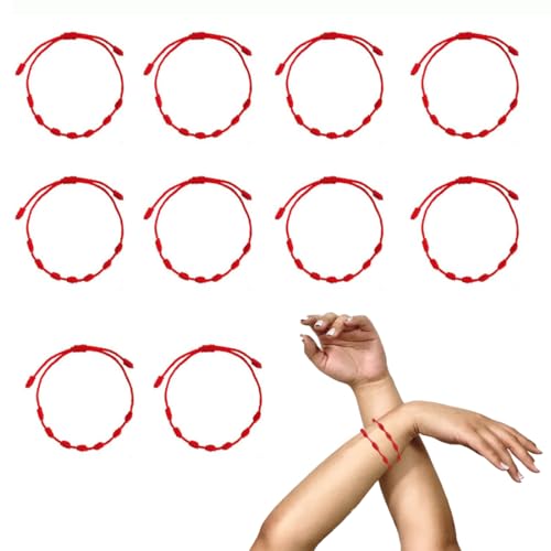 10 Stück Rotes Armband Kabbala Armband Geflochtenes Armband Freundschaft Armbänder, Schutz Amulett Armband, sbänder Kinder Rotes Bracelet, 7 Knoten Rote Armbänder Verstellbar für Damern Herren von Gobfar