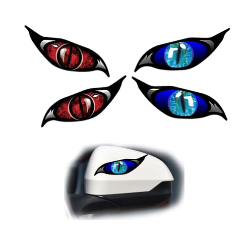 2 Paar Evil Eyes mit Iris Vinyl Drohne Motorrad Helm Auto Aufkleber Sticker, 3D Rot Böse Augen für Auto Motorrad Helm Aufkleber, Böse Augen Aufkleber Reflektierende PVC Abziehbilder, Augen Aufkleber von Gobfar