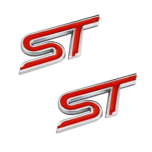 3D Auto Metall ST Aufkleber Autokopf Emblem, 2 Stück Abzeichen Chrom ST Aufkleber, Legierung ST Kühlergrill Logo, Emblem Frontgrill Karosserie Kofferraum Dekoration, Kofferraum Kotflügel Emblem, Rot von Gobfar