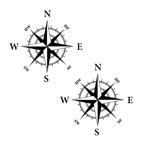 Set mit 2 Aufklebern, Kompass Off Road Sport Trail Aufkleber Paket für Auto oder Motorrad, Aufkleber Kompass Windrose Aufkleber für Camper, Wohnmobil, Offroad Sticker (Schwarz, 16 x 16 cm) von Gobfar