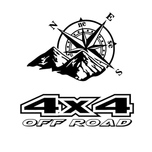 Kompass Aufkleber, Autoaufkleber, 2 Stück Kompass Off Road Sport＋4x4 Vnyl Aufkleber, Stoßstangen Motorhaube Aufkleber, Berg Kompass Offroad Sticker Seitentür Aufkleber für SUV Wohnwagen Auto Motorrad von Gobfar