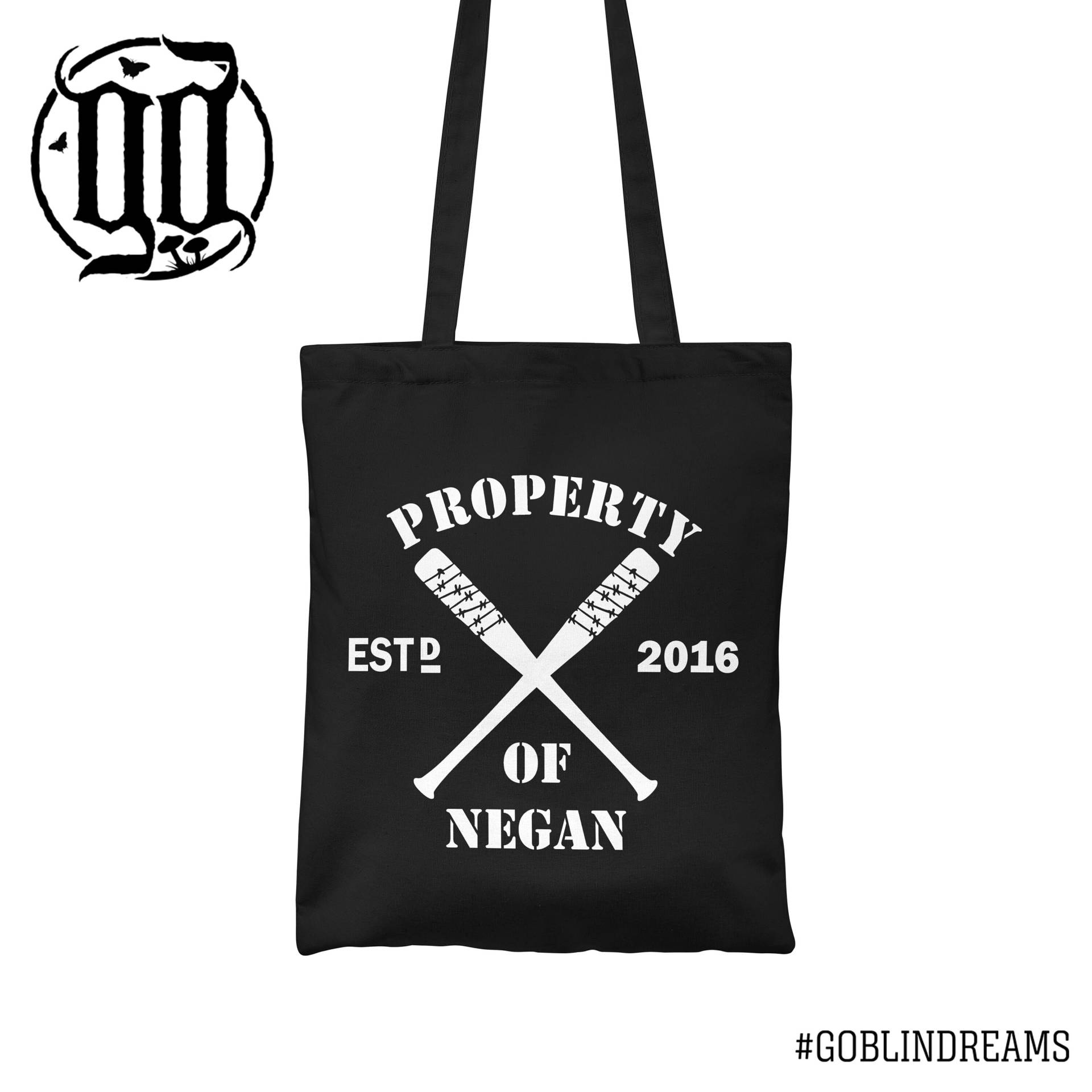 Eigenschaft Von Negan Tragetasche - Weiß Auf Schwarz Eigenschaft Von Negan Tragetasche - Weiß Auf Schwarz von GoblinDreams