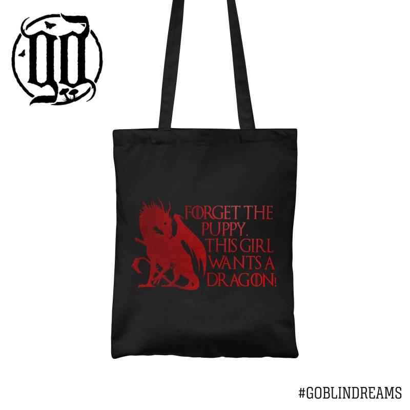 Vergessen Sie Die Welpen, Dieses Mädchen Will Ein Drache Einkaufstasche - Metallic Rot Auf Schwarz Vergessen Sie Die Welpen, Dieses Mädchen Will Ein Drache Einkaufstasche - Metallic Rot Auf Schwarz von GoblinDreams