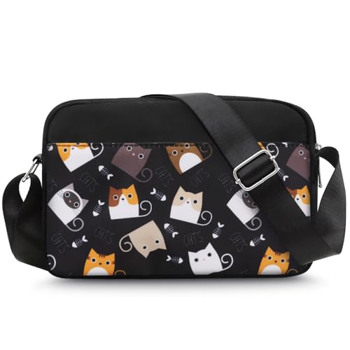 Gocokia Frauen Crossbody Tasche Multifunktions Telefon Tasche Leichte Handtaschen Casual Single Umhängetasche Multi-Fach Umhängetasche (Cat pattern) von Gocokia