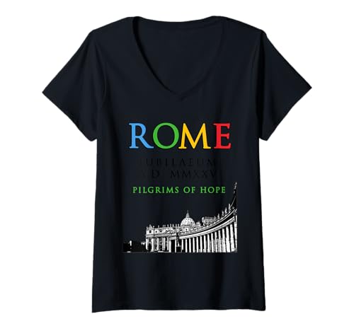Damen Rom 2025 Jubiläum Pilger der Hoffnung, Christlicher Gott v1 T-Shirt mit V-Ausschnitt Damen Rom 2025 Jubiläum Pilger der Hoffnung, Christlicher Gott v1 T-Shirt mit V-Ausschnitt von God Bless You