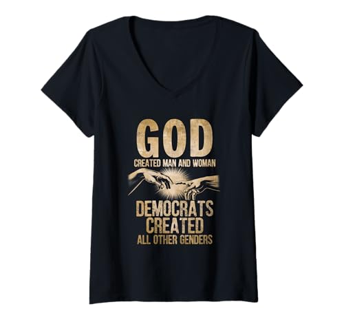 Damen Gott Schuf Mann und Frau Demokraten haben alle Anderen Geschlechter geschaffen T-Shirt mit V-Ausschnitt Damen Gott Schuf Mann und Frau Demokraten haben alle Anderen Geschlechter geschaffen T-Shirt mit V-Ausschnitt von God Created Man n Woman Democrats Created All 3