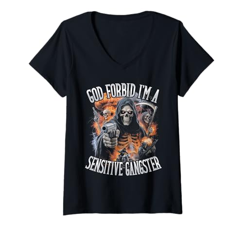 Damen God Forbid I'm A Sensitive Gangster Lustiges Bootleg Skelett T-Shirt mit V-Ausschnitt Damen God Forbid I'm A Sensitive Gangster Lustiges Bootleg Skelett T-Shirt mit V-Ausschnitt von God Forbid I'm A Sensitive Gangster Funny Bootleg