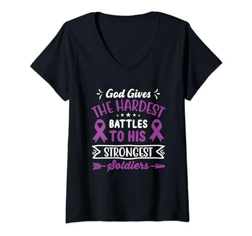 Damen Gott gibt seinen stärksten Soldaten die schwersten Schlachten Canc T-Shirt mit V-Ausschnitt Damen Gott gibt seinen stärksten Soldaten die schwersten Schlachten Canc T-Shirt mit V-Ausschnitt von God Gives Hardest Battles Strongest Soldiers Gift
