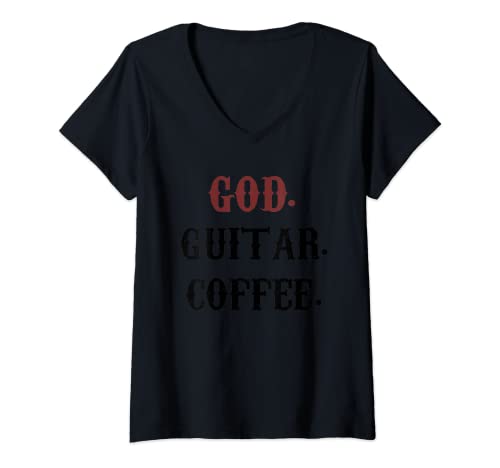 Damen Gott Guitar Kaffee T-Shirt mit V-Ausschnitt Damen Gott Guitar Kaffee T-Shirt mit V-Ausschnitt von God Guitar Coffee Jesus Church Music Java Bible