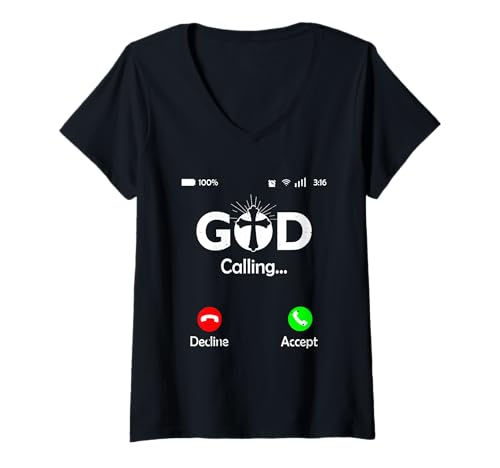 Damen Gott Ruft Telefonbildschirm Religiöser Humor Christlich T-Shirt mit V-Ausschnitt Damen Gott Ruft Telefonbildschirm Religiöser Humor Christlich T-Shirt mit V-Ausschnitt von God Is Calling Phone Screen Religious Christian