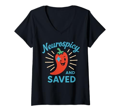 Damen Christian ADHS Faith Mental Health Jesus Neurodivergent T-Shirt mit V-Ausschnitt Damen Christian ADHS Faith Mental Health Jesus Neurodivergent T-Shirt mit V-Ausschnitt von God Loves ADHD Saved and Struggling Faith Based