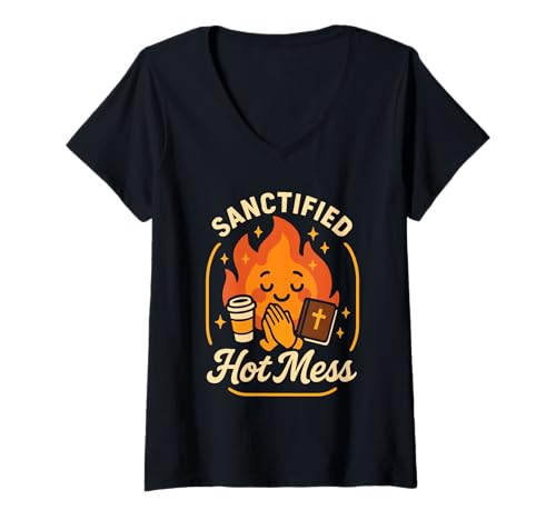 Damen Christian ADHS Faith Mental Health Jesus Neurodivergent T-Shirt mit V-Ausschnitt Damen Christian ADHS Faith Mental Health Jesus Neurodivergent T-Shirt mit V-Ausschnitt von God Loves ADHD Saved and Struggling Faith Based