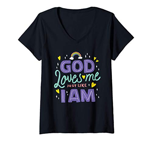 Damen God Loves Me Just Like I Am - Proud Gay Christian - LGTBQ+ T-Shirt mit V-Ausschnitt Damen God Loves Me Just Like I Am - Proud Gay Christian - LGTBQ+ T-Shirt mit V-Ausschnitt von God Loves Me Just Like I Am - Proud Gay Christian