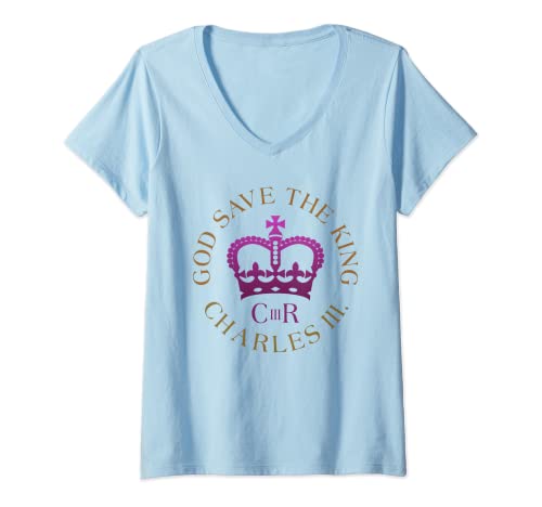 Damen King Charles III Geschenke CIIIR Willkommen König Charles T-Shirt mit V-Ausschnitt Damen King Charles III Geschenke CIIIR Willkommen König Charles T-Shirt mit V-Ausschnitt von God Save The King Charles UK King-Coronation Gifts