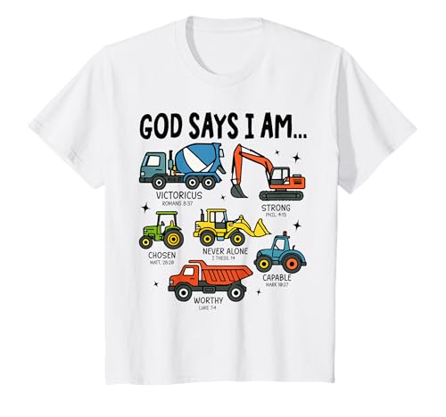 Kinder God Says I Am Construction Bibelvers Truck Kleinkind Jungen T-Shirt Kinder God Says I Am Construction Bibelvers Truck Kleinkind Jungen T-Shirt von God Says I Am Christian Toddler Kids Boys Tee