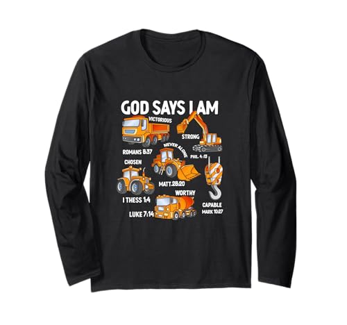 Kids God Says I Am Construction Vehicle Bibelvers Truck Langarmshirt Kids God Says I Am Construction Vehicle Bibelvers Truck Langarmshirt von God Says I Am Construction Vehicle Bible Verse