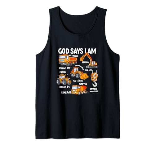 Kids God Says I Am Construction Vehicle Bibelvers Truck Tank Top Kids God Says I Am Construction Vehicle Bibelvers Truck Tank Top von God Says I Am Construction Vehicle Bible Verse