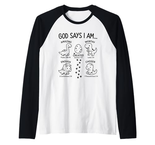 God Says I Am Dinosaur Funny Dino Bible Verse Toddlers Boys Raglan God Says I Am Dinosaur Funny Dino Bible Verse Toddlers Boys Raglan von God Says I Am Dinosaur Lover Christian Kids Boys
