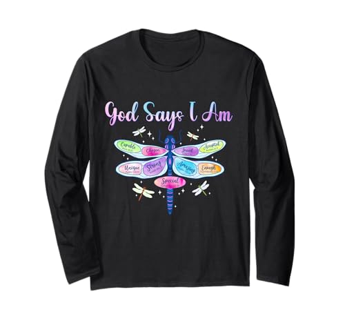 God Says I Am Libelle, christliche Frauen, Mädchen, Kinder, religiös Langarmshirt God Says I Am Libelle, christliche Frauen, Mädchen, Kinder, religiös Langarmshirt von God Says I Am Dragonfly Christian Bible Verse