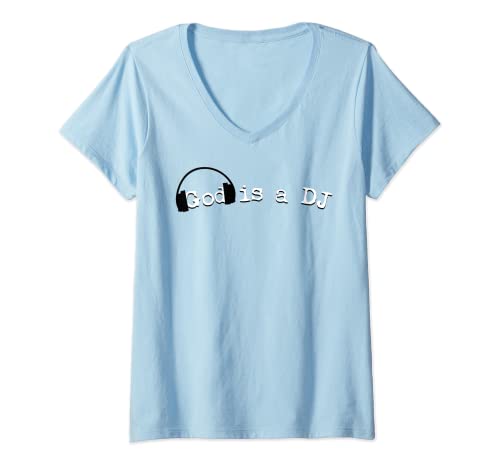 Damen Gott ist ein Discjockey! God is a DJ! T-Shirt mit V-Ausschnitt Damen Gott ist ein Discjockey! God is a DJ! T-Shirt mit V-Ausschnitt von God is a Disc Jockey & Life is the Dance Floor