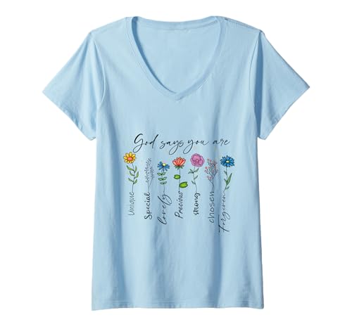 Damen Gott sagt, du bist besonders, lieblich, einzigartig, stark, auserwählt. T-Shirt mit V-Ausschnitt von God says you are special