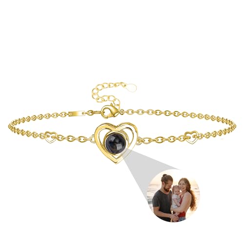 Benutzerdefinierte Foto-Armband mit Bild im Inneren, kundengebundene Projektion Armbänder mit Fotos, personalisierte Foto Projektion Armband, Herz HiddenPhoto Armbänder für Frauen/Männer/Paar/Freunde von Godchoices