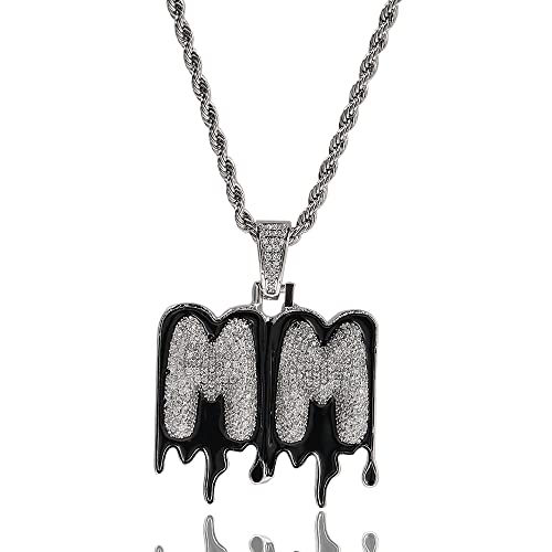 Godchoices Benutzerdefinierte Bubble Letter Halskette Personalisierter Iced Out Namenskette für Männer Hip Hop Anhänger Diamond CZ Initial Dripping Letter Halsketten mit 16-24 Zoll Seil/Tenniskette von Godchoices