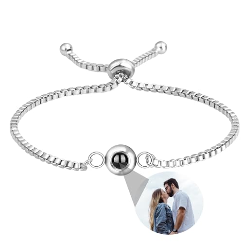 Godchoices Benutzerdefinierte Foto-Armband Persoanlised Foto Projektion Armband Kreis Foto Armbänder mit Bild im Inneren für Frauen/Männer/Paar/bester Freund von Godchoices