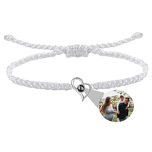 Godchoices Benutzerdefinierte Foto Projektion Armband mit Bild Innen Personalisierte Herz Foto Projektion Armband für Frauen Männer 100 Sprachen ​​ Ich liebe Sie Armband Verstellbare Seil Armbänder von Godchoices