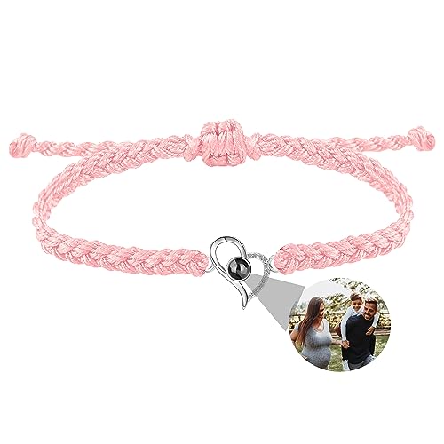 Godchoices Benutzerdefinierte Foto Projektion Armband mit Bild Innen Personalisierte Herz Foto Projektion Armband für Frauen Männer 100 Sprachen ​​ Ich liebe Sie Armband Verstellbare Seil Armbänder von Godchoices