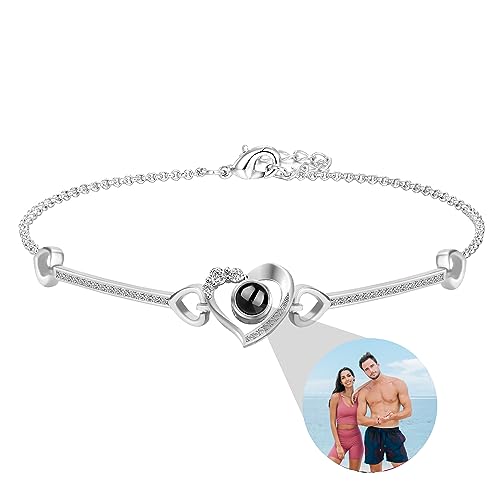 Godchoices Benutzerdefiniertes Fotoarmband, personalisiertes Fotoprojektionsarmband, Herz-Fotoarmbänder mit Bild innen, für Damen/Herren/Paare/Freunde/Geburtstag/Weihnachten von Godchoices