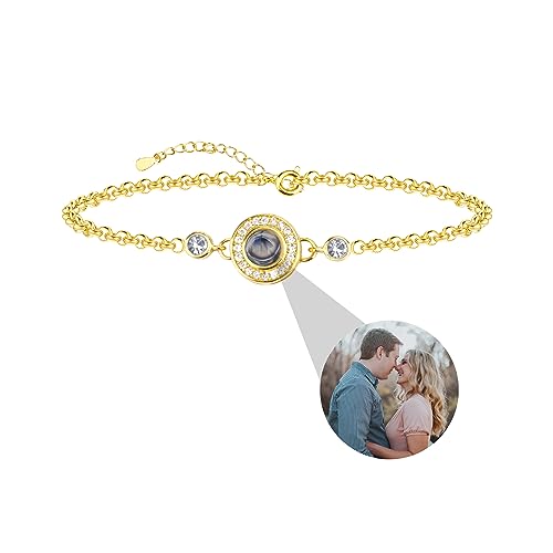 Godchoices Benutzerdefiniertes Fotoarmband mit Geburtsstein, personalisiertes Fotoprojektionsarmband, kreisförmige Fotoarmbänder mit Bild innen für Frauen/Männer/Paare/Freunde von Godchoices