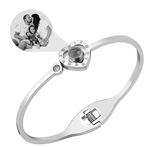 Godchoices Personalisierte Foto Armband mit Bild innen, benutzerdefinierte Kreis Bild Armbänder Ich liebe Sie 100 Sprachen Projektion Armband Armreif für Frauen Männer Freunde Schwester Paare von Godchoices