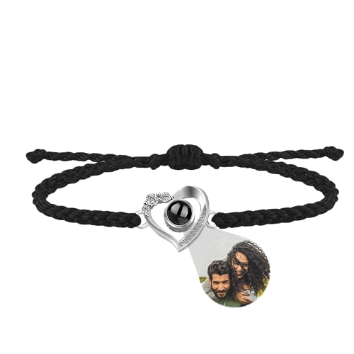 Godchoices Personalisiertes Foto-Armband Personalisiertes Foto-Projektions-Armband Herz-Foto-Armbänder mit Bild im Inneren geflochtenes Armband für Frauen/Männer/Paare/Freunde/Geburtstag/Weihnachten von Godchoices