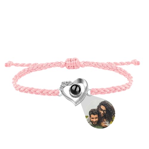 Godchoices Personalisiertes Foto-Armband Personalisiertes Foto-Projektions-Armband Herz-Foto-Armbänder mit Bild im Inneren geflochtenes Armband für Frauen/Männer/Paare/Freunde/Geburtstag/Weihnachten von Godchoices