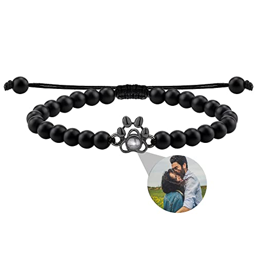 Godchoices Personalisiertes Foto-Armband für Männer und Frauen, personalisiertes Fotoprojektionsarmband mit Bild im Inneren, Hundepfote, Charm-Perlen, Bildarmbänder für ihn, ihre Paare von Godchoices