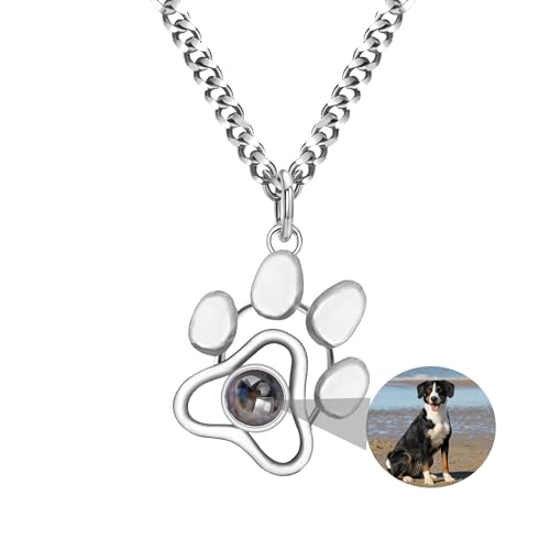 Personalisierte Bild Halskette, Hund Memorial Halskette mit Foto im Inneren, benutzerdefinierte Katze Pfote Hund Pfote drucken Bild Projektion Halskette, benutzerdefinierte Haustier Foto Halskette von Godchoices