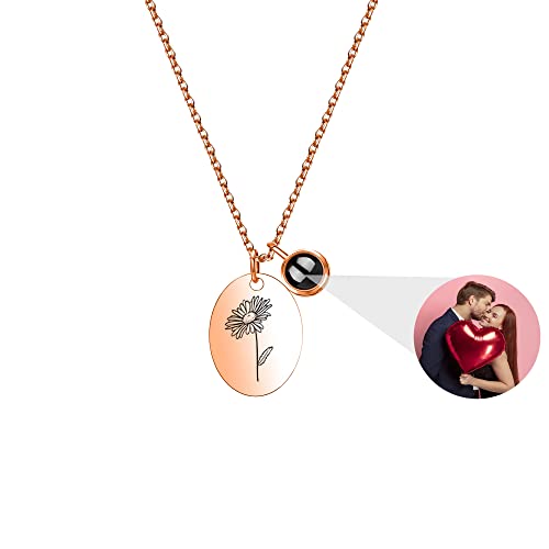 Personalisierte Foto Projektion halskette Benutzerdefinierte Geburtsblumen Namenskette mit Bild Sterlingsilber-Projektion Kette Weihnachtsschmuck Geschenke für Frauen, Mädchen, Ehefrau, Mutter von Godchoices
